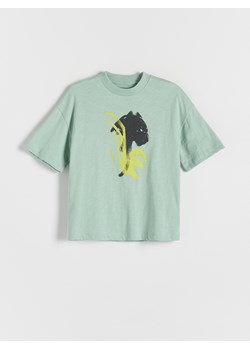 Reserved - T-shirt oversize z nadrukiem - jasnozielony ze sklepu Reserved w kategorii T-shirty chłopięce - zdjęcie 172620424