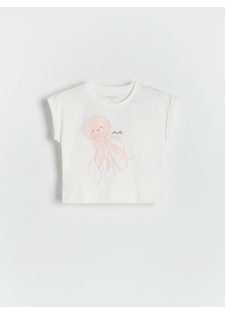 Reserved - T-shirt z nadrukiem - złamana biel ze sklepu Reserved w kategorii Bluzki dziewczęce - zdjęcie 172621923
