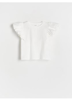 Reserved - Bawełniany t-shirt z falbanką - złamana biel ze sklepu Reserved w kategorii Bluzki dziewczęce - zdjęcie 172621944