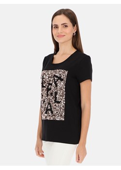 Czarny t-shirt damski z cekinową aplikacją L'AF Paris ze sklepu Eye For Fashion w kategorii Bluzki damskie - zdjęcie 172623192