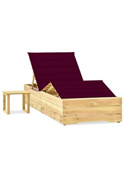 Drewniany leżak z poduszką i stolikiem bordowy - Mitros ze sklepu Edinos.pl w kategorii Leżaki ogrodowe - zdjęcie 172624511