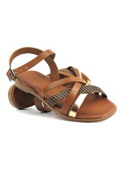 Skórzane sandały damskie zapinane na sprzączkę - Potocki 24-64008, brązowe ze sklepu ulubioneobuwie w kategorii Sandały damskie - zdjęcie 172624874
