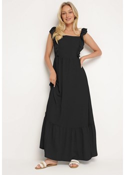 Czarna Sukienka na Ramiączkach z Falbankami i Gumką w Talii z Wiązaniem na Plecach Tiolla ze sklepu Born2be Odzież w kategorii Sukienki - zdjęcie 172625282