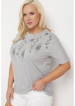 Szary T-shirt z Nadrukiem i Cyrkoniami Moarinas ze sklepu Born2be Odzież w kategorii Bluzki damskie - zdjęcie 172625310