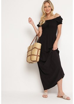 Czarna Wiskozowa Sukienka Typu Hiszpanka z Marszczoną Górą Moalle ze sklepu Born2be Odzież w kategorii Sukienki - zdjęcie 172625324