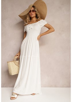 Biała Sukienka Hiszpanka z Wiskozy z Górą Marszczoną Gumkami Moallme ze sklepu Renee odzież w kategorii Sukienki - zdjęcie 172625742