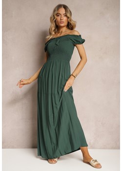 Zielona Sukienka Hiszpanka z Wiskozy z Górą Marszczoną Gumkami Moallme ze sklepu Renee odzież w kategorii Sukienki - zdjęcie 172625762