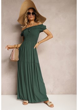 Zielona Sukienka Hiszpanka z Wiskozy z Górą Marszczoną Gumkami Moallme ze sklepu Renee odzież w kategorii Sukienki - zdjęcie 172625763