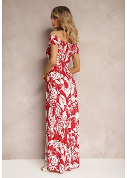 Czerwona Wiskozowa Sukienka Typu Hiszpanka o Rozkloszowanym Kroju z Marszczoną Górą Fereri ze sklepu Renee odzież w kategorii Sukienki - zdjęcie 172625774