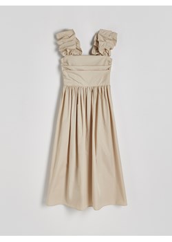 Reserved - Bawełniana sukienka midi z marszczeniami - beżowy ze sklepu Reserved w kategorii Sukienki - zdjęcie 172629632