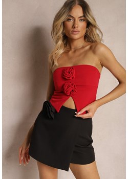 Czarne  Spódnico-Spodenki Mini z Zakładką i Aplikacją w Kształcie Róży Pholia ze sklepu Renee odzież w kategorii Spódnice - zdjęcie 172630670