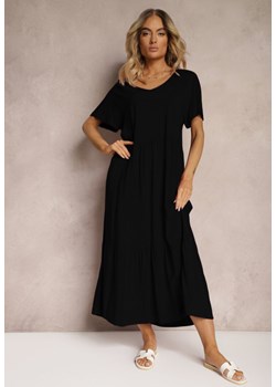 Czarna Wiskozowa Sukienka z Krótkim Rękawem o Rozkloszowanym Kroju Delantia ze sklepu Renee odzież w kategorii Sukienki - zdjęcie 172630720