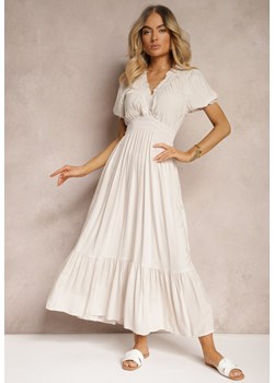 Jasnobeżowa Boho Sukienka z Bawełny o Kopertowym Fasonie Rissatina ze sklepu Renee odzież w kategorii Sukienki - zdjęcie 172630850