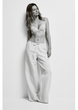 H & M - Spodnie piżamowe z domieszką lnu - Brązowy ze sklepu H&M w kategorii Spodnie damskie - zdjęcie 172631431