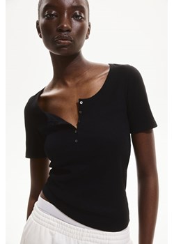 H & M - Top henley w prążki - Czarny ze sklepu H&M w kategorii Bluzki damskie - zdjęcie 172631463