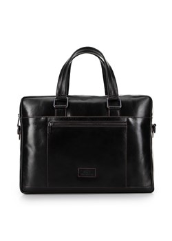 Męska torba na laptopa 12” skórzana z brązową lamówką czarna ze sklepu WITTCHEN w kategorii Torby na laptopa - zdjęcie 172633812