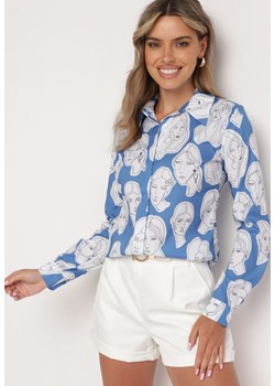 Niebieska Koszula z Artystycznym Nadrukiem Twarzy Dremelia ze sklepu Born2be Odzież w kategorii Koszule damskie - zdjęcie 172634831