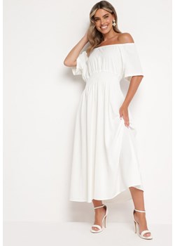 Biała Sukienka z Krótkim Rękawem i Gumką w Pasie Oilleria ze sklepu Born2be Odzież w kategorii Sukienki - zdjęcie 172635121