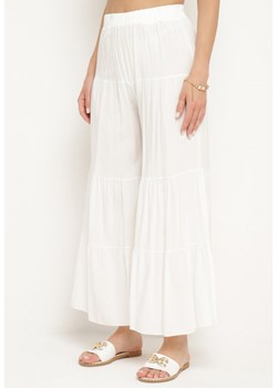 Białe Szerokie Spodnie z Wiskozy z Gumką w Talii Ozdobione Falbanką Dimlea ze sklepu Born2be Odzież w kategorii Spodnie damskie - zdjęcie 172635490