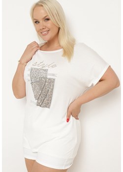 Biały Bawełniany T-shirt z Ozdobnym Napisem i Cyrkoniami Krisiona ze sklepu Born2be Odzież w kategorii Bluzki damskie - zdjęcie 172635854