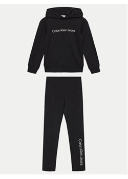 Calvin Klein Jeans Komplet bluza i legginsy Inst Logo IU0IU00658 M Czarny Regular Fit ze sklepu MODIVO w kategorii Dresy dziewczęce - zdjęcie 172637384