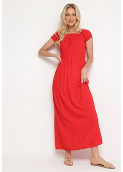 Czerwona Wiskozowa Sukienka Typu Hiszpanka z Marszczoną Górą Moalle ze sklepu Born2be Odzież w kategorii Sukienki - zdjęcie 172645120