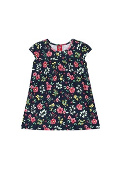 Bawełniana sukienka z krótkim rękawem - granatowa w kwiaty ze sklepu 5.10.15 w kategorii Sukienki niemowlęce - zdjęcie 172645172