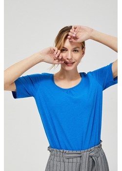 T-shirt damski bawełniany z kokardkami na rękawach- niebieski ze sklepu 5.10.15 w kategorii Bluzki damskie - zdjęcie 172645270