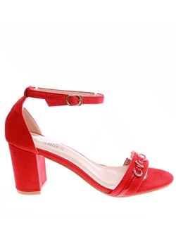 Czerwone sandały na obcasie słupku /F6-3 16323 T142/ ze sklepu Pantofelek24.pl w kategorii Sandały damskie - zdjęcie 172645624