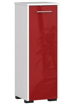 Regał łazienkowy z drzwiczkami biały + czerwony połysk - Lireno 4X ze sklepu Edinos.pl w kategorii Szafki i regały łazienkowe - zdjęcie 172646000