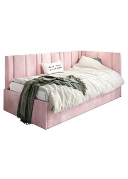 Różowe łóżko tapicerowane typu L Casini - 3 rozmiary ze sklepu Edinos.pl w kategorii Łóżka i materace - zdjęcie 172646440