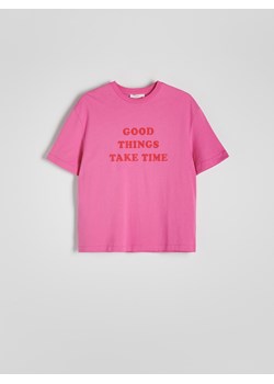 Reserved - T-shirt z napisem - różowy ze sklepu Reserved w kategorii Bluzki damskie - zdjęcie 172653210