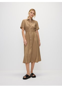Reserved - Sukienka midi z wiskozą - beżowy ze sklepu Reserved w kategorii Sukienki - zdjęcie 172653221