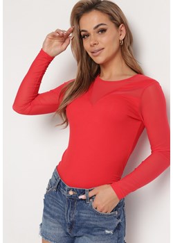 Czerwona Wiskozowa Bluzka z Długim Rękawem z Siateczki Gloenama ze sklepu Born2be Odzież w kategorii Bluzki damskie - zdjęcie 172653540