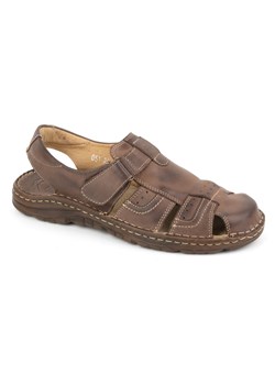 Klasyczne sandały skórzane męskie na rzep 0051 brązowe ze sklepu butyolivier w kategorii Sandały męskie - zdjęcie 172654571