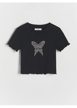 Reserved - T-shirt z aplikacją - czarny ze sklepu Reserved w kategorii Bluzki dziewczęce - zdjęcie 172654804