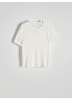 Reserved - T-shirt z wiskozą i lnem - złamana biel ze sklepu Reserved w kategorii Bluzki damskie - zdjęcie 172655012