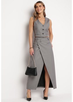 Ciemnoszara Kopertowa Spódnica Maxi Asymetryczna z Rozcięciem Arilore ze sklepu Born2be Odzież w kategorii Spódnice - zdjęcie 172655601