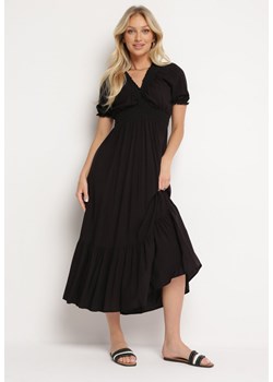 Czarna Bawełniana Sukienka z Kopertowym Dekoltem w Stylu Boho Rissasie ze sklepu Born2be Odzież w kategorii Sukienki - zdjęcie 172655974