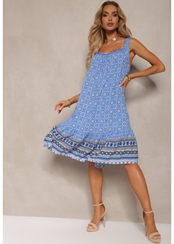 Niebieska Wiskozowa Sukienka z Falbanką na Grubych Ramiączkach Fulira ze sklepu Renee odzież w kategorii Sukienki - zdjęcie 172657033