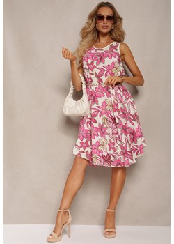 Różowa Rozkloszowana Casualowa Sukienka z Wiskozy na Grubszych Ramiączkach Fulena ze sklepu Renee odzież w kategorii Sukienki - zdjęcie 172657044