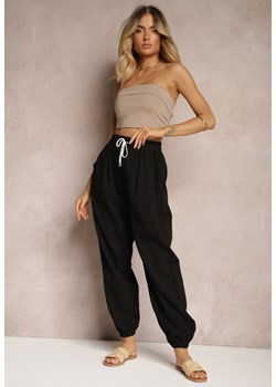 Czarne Spodnie Joggery Dresowe z Bawełny High Waist Moasis ze sklepu Renee odzież w kategorii Spodnie damskie - zdjęcie 172657103