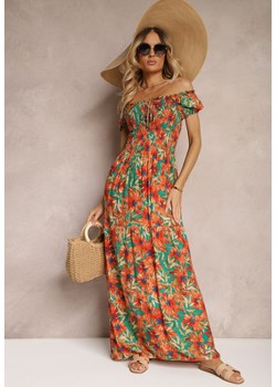 Zielona Rozkloszowana Sukienka Hiszpanka z Wiskozy w Kwiatowy Wzór Viseria ze sklepu Renee odzież w kategorii Sukienki - zdjęcie 172657123