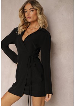 Czarna Sukienka o Kopertowym Kroju ze Sznurkiem w Pasie Rhilea ze sklepu Renee odzież w kategorii Sukienki - zdjęcie 172657213