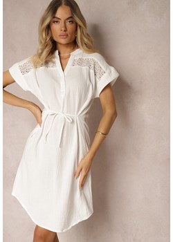 Biała Sukienka na Lato z Bawełny ze Sznureczkiem w Talii Rufalia ze sklepu Renee odzież w kategorii Sukienki - zdjęcie 172657503