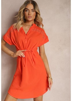 Pomarańczowa Sukienka na Lato z Bawełny ze Sznureczkiem w Talii Rufalia ze sklepu Renee odzież w kategorii Sukienki - zdjęcie 172657513