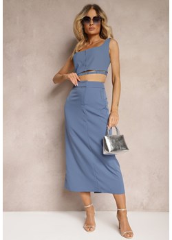 Niebieska Trapezowa Spódnica z Rozcięciem Zapinana na Suwak Tiamahla ze sklepu Renee odzież w kategorii Spódnice - zdjęcie 172657593