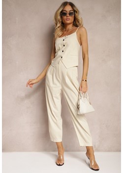 Jasnobeżowe Spodnie Paper Bag High Waist Zapinane na Suwak Nestabella ze sklepu Renee odzież w kategorii Spodnie damskie - zdjęcie 172657623