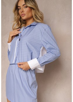 Niebieski Komplet Koszula z Guzikami Spódnica z Gumką w Talii Tiamarita ze sklepu Renee odzież w kategorii Komplety i garnitury damskie - zdjęcie 172657693