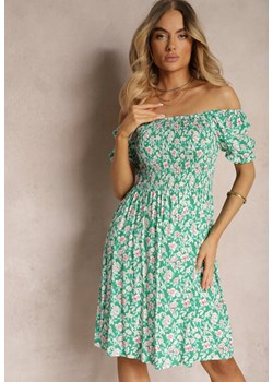 Zielona Sukienka z Wiskozy Typu Hiszpanka z Marszczoną Górą Pralea ze sklepu Renee odzież w kategorii Sukienki - zdjęcie 172657844